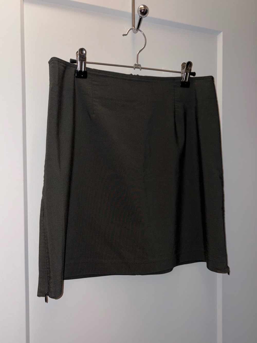 Classic Olive Mini Skirt with Side Zips